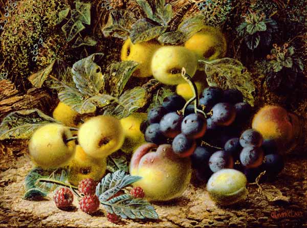 Still Life with Apples, Plums, Grapes and Raspberries van Oliver Clare